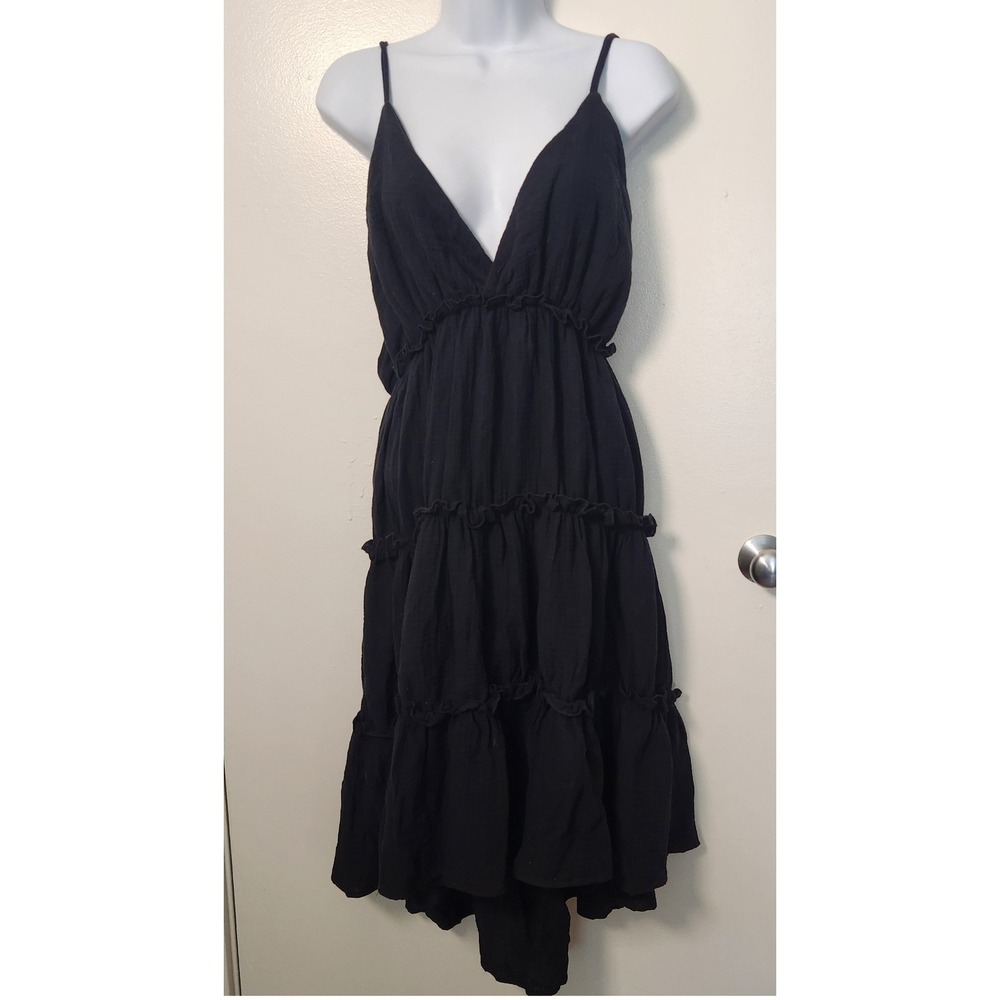 NWT Boohoo 100% Cotton Gauze Sz 16 Halter Top Midi‎ Dress Black Tie Back